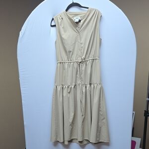 DKNY Beige Midi Dress with Tie Waist